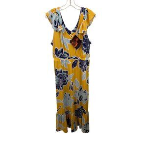 NWT Iman yellow and blue floral maxi dress size xl